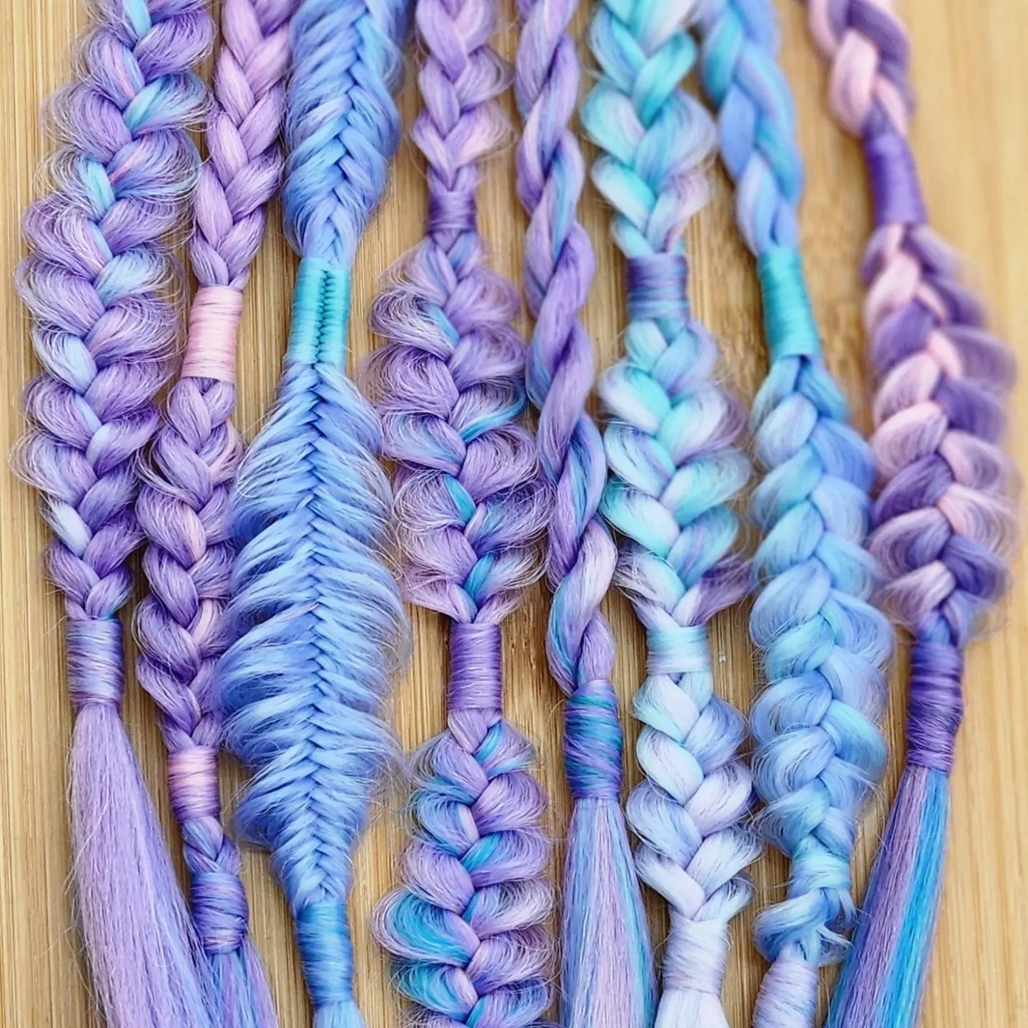 Braids accent set of 8 mixed puffy, fishtail, box, mixed braids. Pastel unicorn. Autumn. Mauve. Cherry. Black. Silver white. lilac Plum