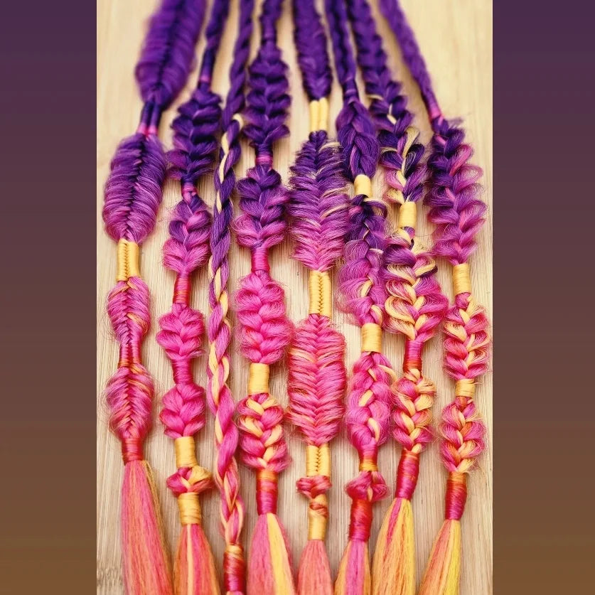Braids accent set of 8 mixed puffy, fishtail, box, mixed braids. Pastel unicorn. Autumn. Mauve. Cherry. Black. Silver white. lilac Plum