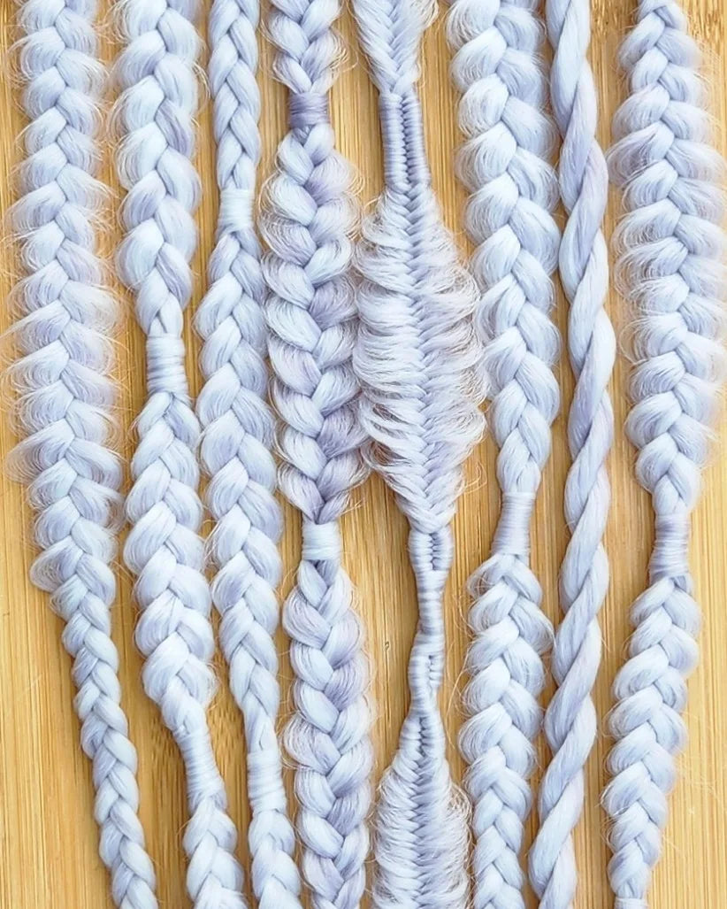 Braids accent set of 8 mixed puffy, fishtail, box, mixed braids. Pastel unicorn. Autumn. Mauve. Cherry. Black. Silver white. lilac Plum