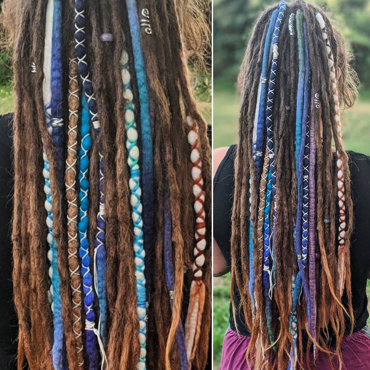 Blue Green  Purple Mermaid Hair  Single Ended synthetic Wool Dreadlock Extensions. Mulitcolor. Hemp Wrap. Festival Hair. Hair Wrap.