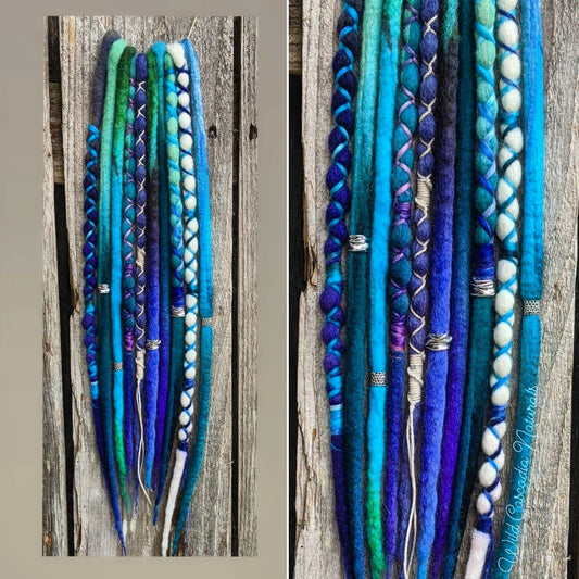 Blue Green  Purple Mermaid Hair  Single Ended synthetic Wool Dreadlock Extensions. Mulitcolor. Hemp Wrap. Festival Hair. Hair Wrap.
