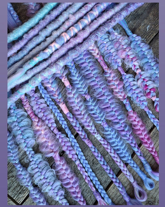 Pastel Unicorn Vibes Dreads and Braids Hair Extensions Accent set of 8. Blue pink purple. Autumn Earthy. Teal. Plum Vintage Pink