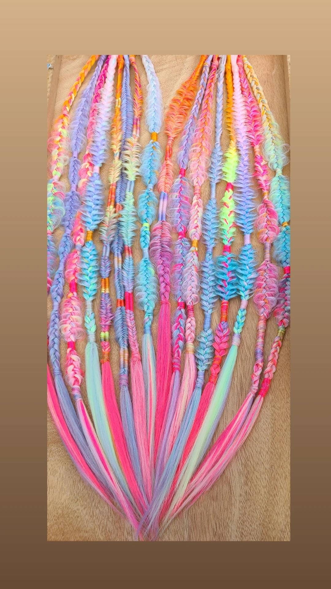 Neon pastel Unicorn Rainbow Fairy unicorn Braids accent set of 8 mixed puffy, fishtail, box, mixed braids.