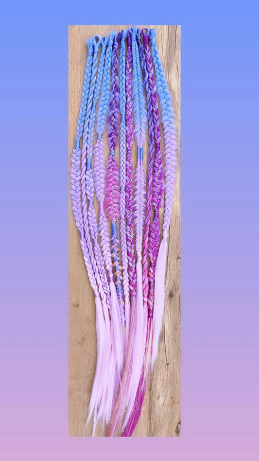 Sparkle Glitter Pastel Fairy Unicorn mixed puffy fishtail box twists braids. Blue Pink Purple. Set of 11 Festival Rave braid Extensions