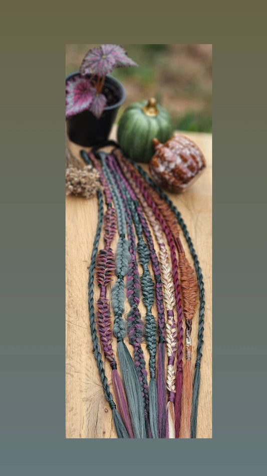Autumn Witchy Forest Vibes Braids. Set of 10 Single Ended Mixed Braids. Plum Latte Ginger Pine Sage Brown Red Orange